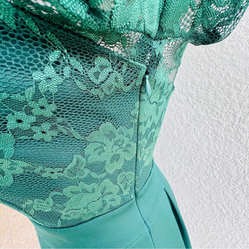 MIUSOL XL green midi fit & flare Evening Dress Floral lace whimsical fairy prom - Picture 5 of 13